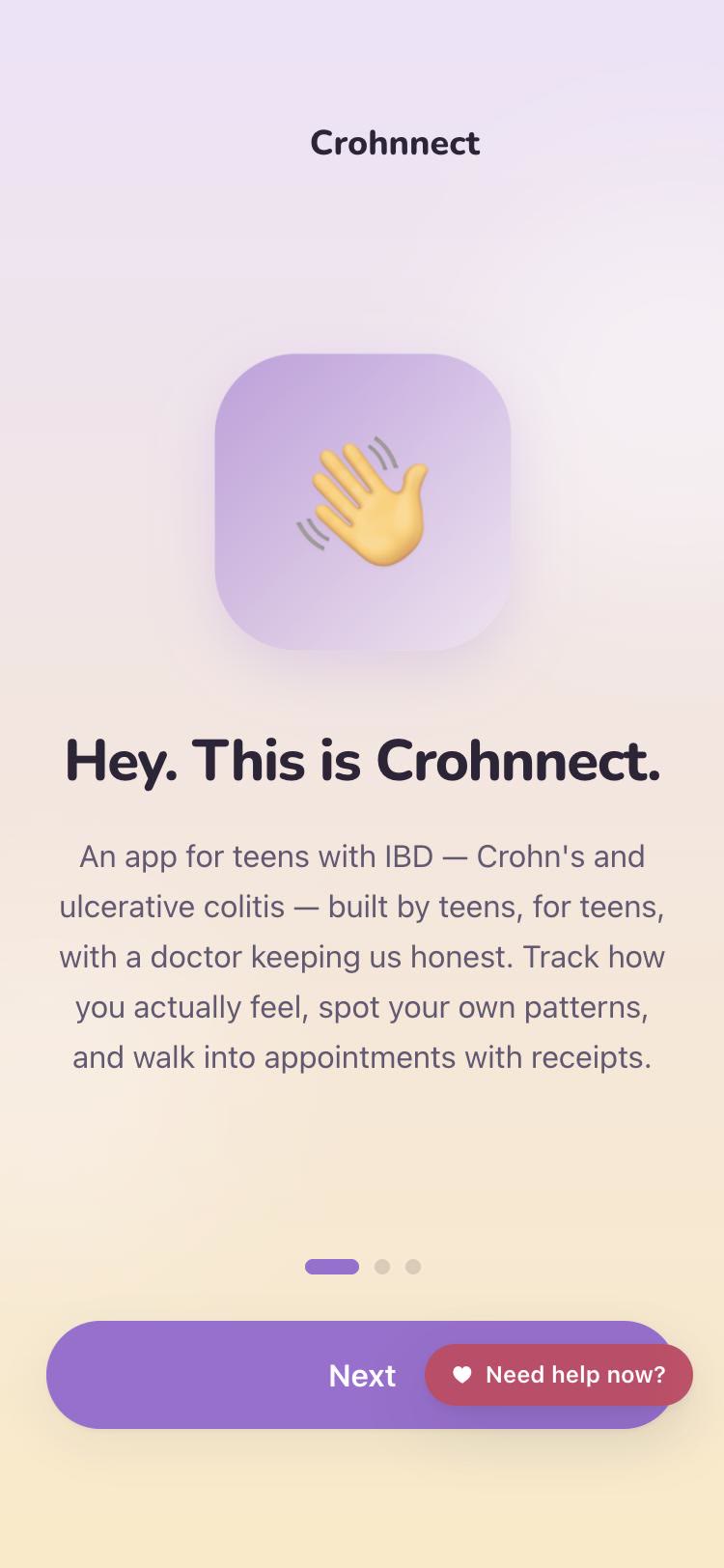Crohnnect welcome screen: an app for teens with Crohn’s disease and ulcerative colitis